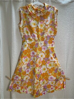 Sleeveless Floral A-Line Dress in Yellow & Pink